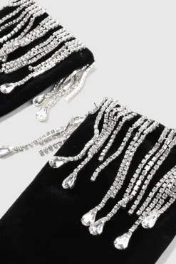 BABEYOND Evening Gloves|21.6 Crystal Chain Velvet Stretchy Gloves Black/Silver