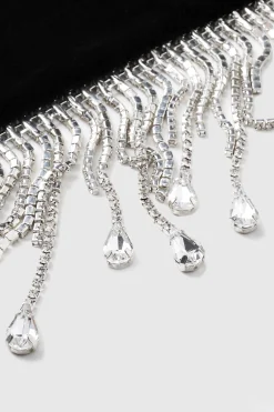 BABEYOND Evening Gloves|21.6 Velvet Stretchy Crystal Chain Gloves Black/Silver