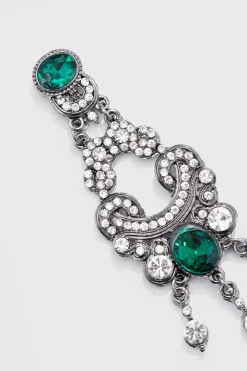 BABEYOND Jewelry|Art Deco Baroque Crystal Dangle Earrings Dark Green