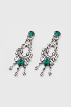 BABEYOND Jewelry|Art Deco Baroque Crystal Dangle Earrings Dark Green