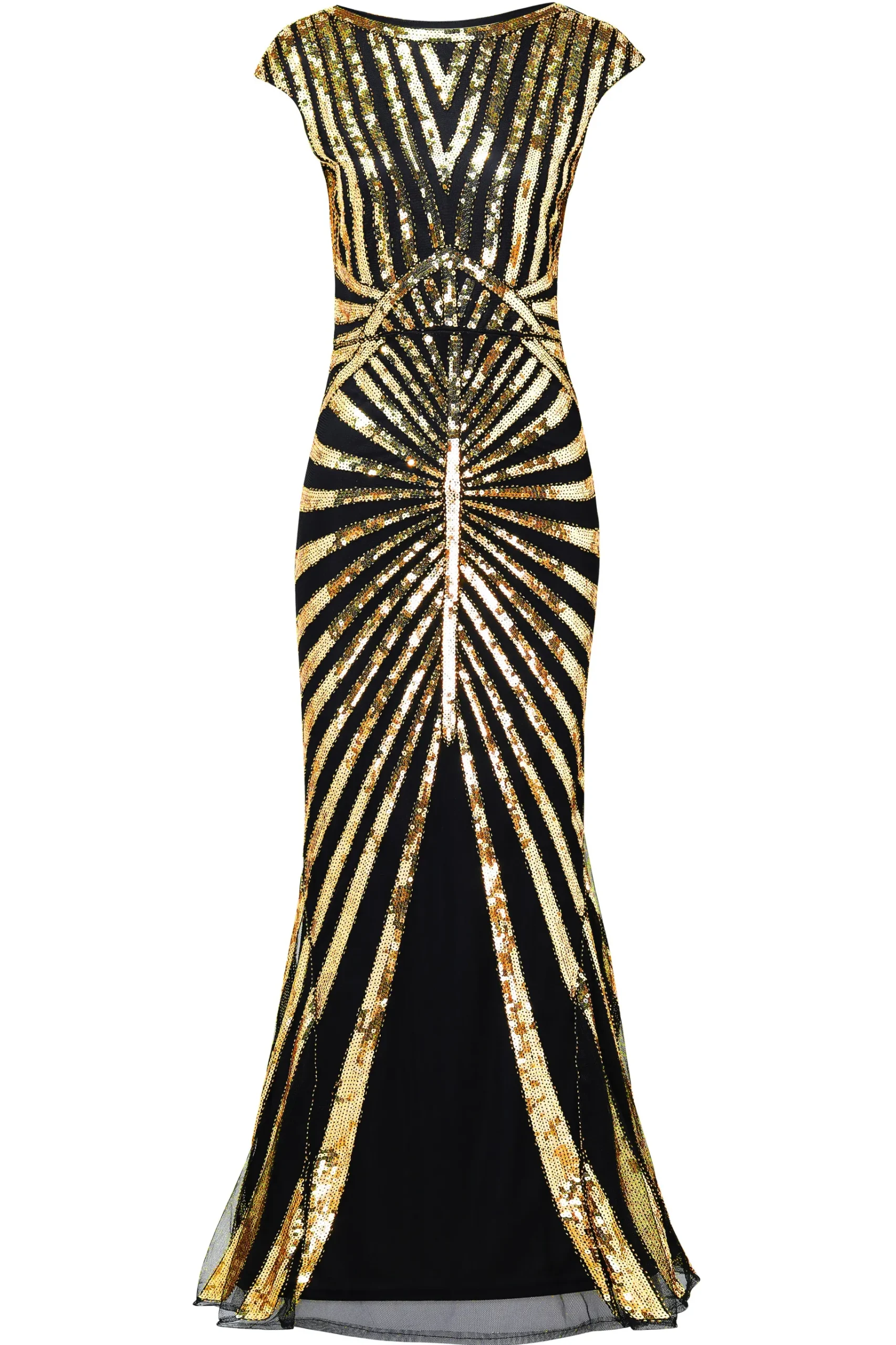 BABEYOND Dresses|Art Deco Cap Sleeve Sequin Maxi Dress Black/Gold