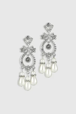 BABEYOND Jewelry|Art Deco Crystal Pearl Dangle Earrings Silver