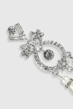 BABEYOND Jewelry|Art Deco Crystal Pearl Dangle Earrings Silver