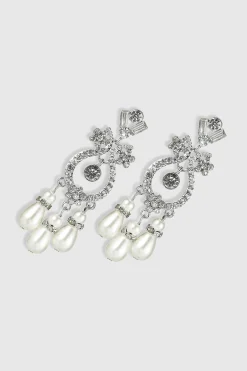 BABEYOND Jewelry|Art Deco Crystal Pearl Dangle Earrings Silver