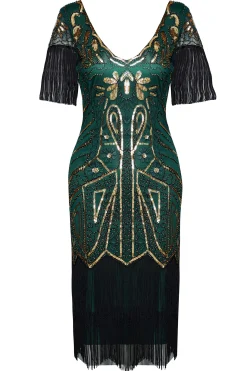 BABEYOND Dresses|Art Deco Paisley Sequin Fringe Dress
