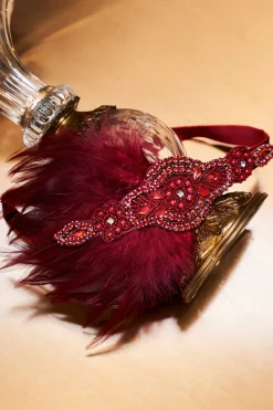 BABEYOND Headpieces & Fascinators|Art-Deco Feather Crystal Headband Red