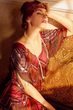 BABEYOND Headpieces & Fascinators|Art-Deco Feather Crystal Headband Red
