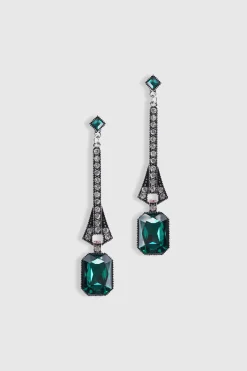BABEYOND Jewelry|Art-Deco Rhinestone Dangle Earrings Dark Green