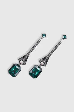 BABEYOND Jewelry|Art-Deco Rhinestone Dangle Earrings Dark Green