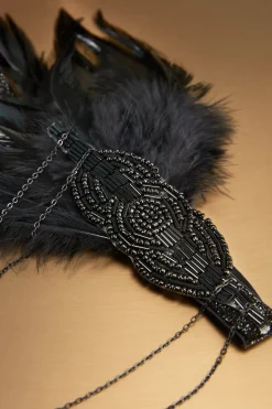 BABEYOND Headpieces & Fascinators|Beaded Chain Ostrich Feather Headband Black