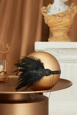 BABEYOND Headpieces & Fascinators|Beaded Chain Ostrich Feather Headband Black