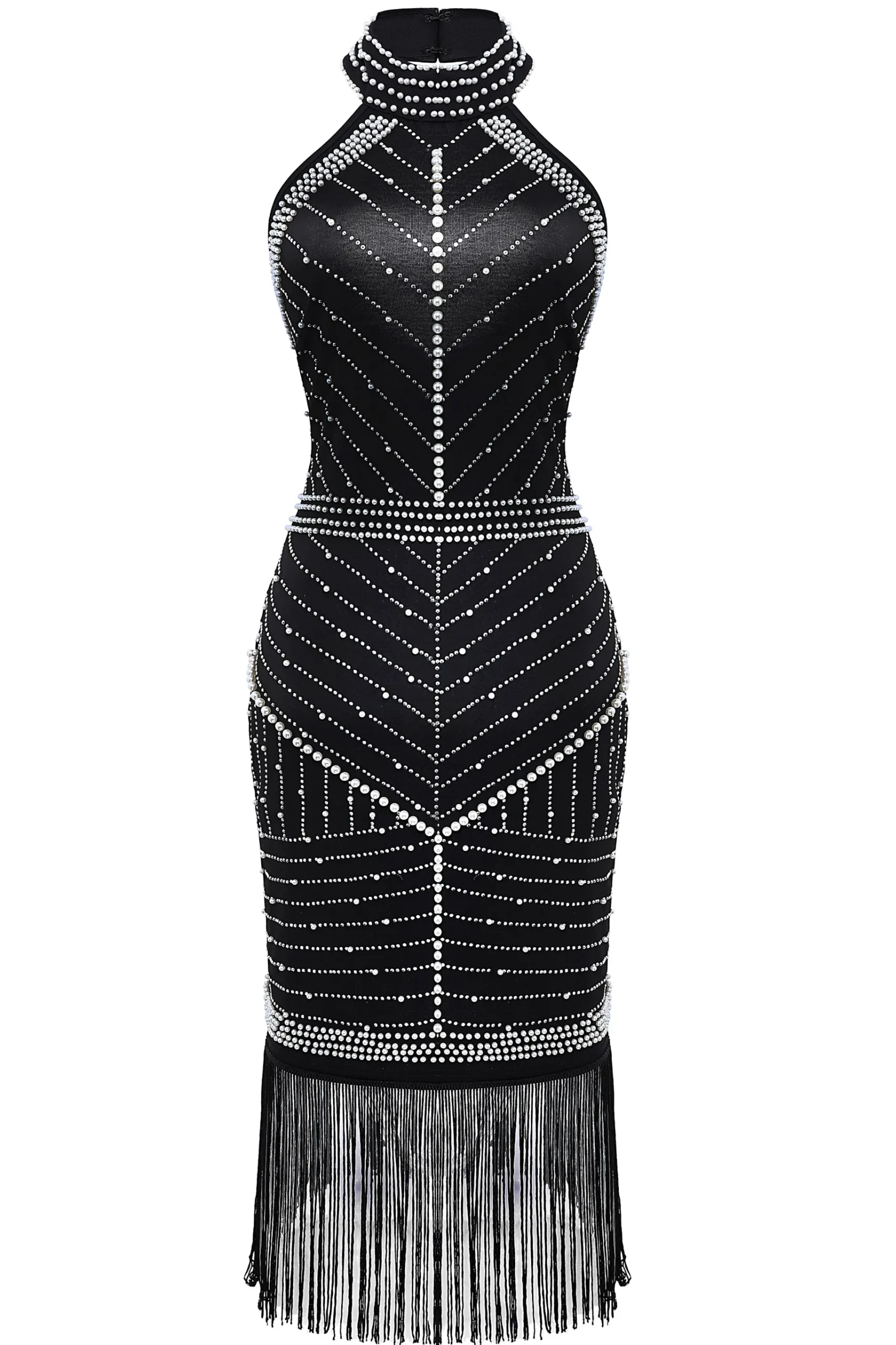 BABEYOND Dresses|Beaded Crew Neck Fringed Dress Black/Silver