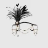BABEYOND Headpieces & Fascinators|Beaded Crystal Chain Feather Headband Black/Gold