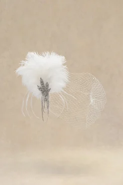 BABEYOND Headpieces & Fascinators|Beaded Leaf Feather Fascinator With Veil