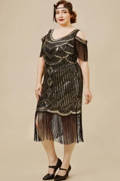 BABEYOND Dresses|Beaded Off Shoulder Flapper Plus Dress