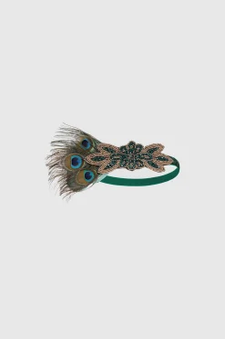 BABEYOND Headpieces & Fascinators|Beaded Peacock Shimmer Headpiece Dark Green