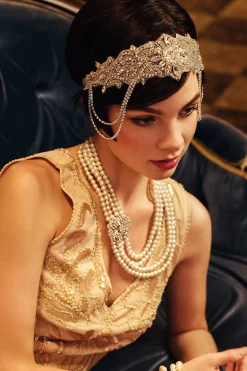 BABEYOND Headpieces & Fascinators|Beaded Rhinestone Dangle Headband Silver