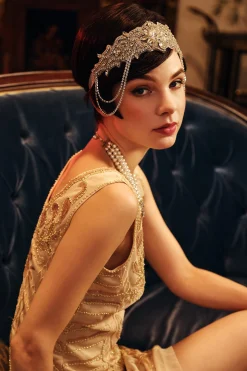 BABEYOND Headpieces & Fascinators|Beaded Rhinestone Dangle Headband Silver