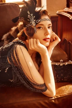 BABEYOND Headpieces & Fascinators|Beaded Rhinestone Tassel Feather Headpiece