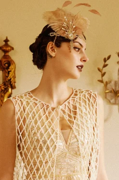 BABEYOND Headpieces & Fascinators|Beaded Rhinestone Tassel Feather Headpiece