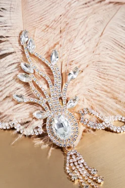 BABEYOND Headpieces & Fascinators|Beaded Rhinestone Tassel Feather Headpiece
