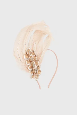 BABEYOND Headpieces & Fascinators|Beaded Sequin Leaf Feather Headband Champagne