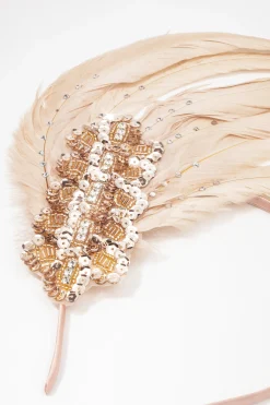 BABEYOND Headpieces & Fascinators|Beaded Sequin Leaf Feather Headband Champagne