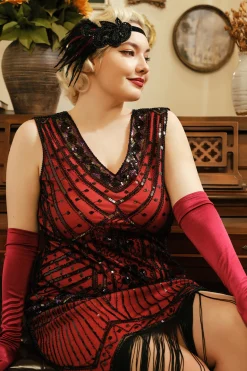 BABEYOND Headpieces & Fascinators|Beaded Sequin Shimmer Headpiece Black/Red