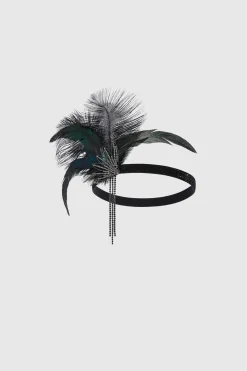 BABEYOND Headpieces & Fascinators|Beaded Tassels Tinted Feather Headband Black