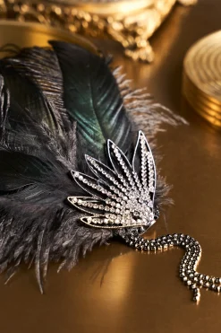 BABEYOND Headpieces & Fascinators|Beaded Tassels Tinted Feather Headband Black