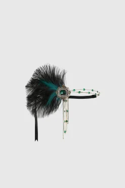 BABEYOND Headpieces & Fascinators|Beads Studded Tinted Feather Headband Dark Green