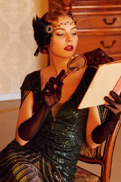 BABEYOND Headpieces & Fascinators|Beads Studded Tinted Feather Headband Dark Green