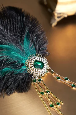 BABEYOND Headpieces & Fascinators|Beads Studded Tinted Feather Headband Dark Green