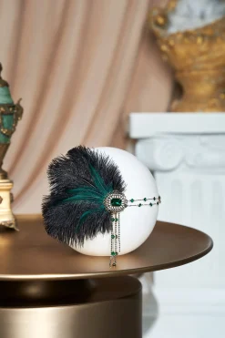BABEYOND Headpieces & Fascinators|Beads Studded Tinted Feather Headband Dark Green