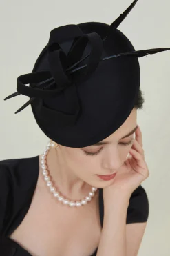 BABEYOND Headpieces & Fascinators|Bow Knot Cocktail Feather Pillbox Fascinator Black
