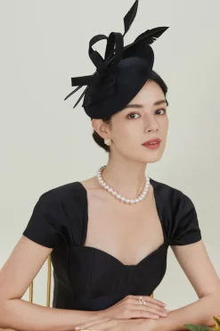 BABEYOND Headpieces & Fascinators|Bow Knot Cocktail Feather Pillbox Fascinator Black