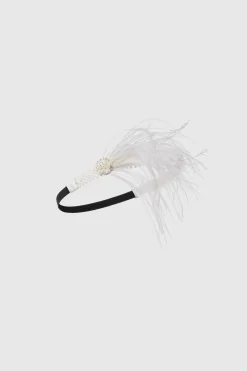 BABEYOND Headpieces & Fascinators|Braided Pearl Feather Headpiece Black/White