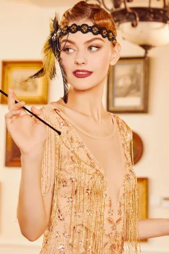 BABEYOND Headpieces & Fascinators|Carnival Sequined Showgirl Headpiece Black/Gold