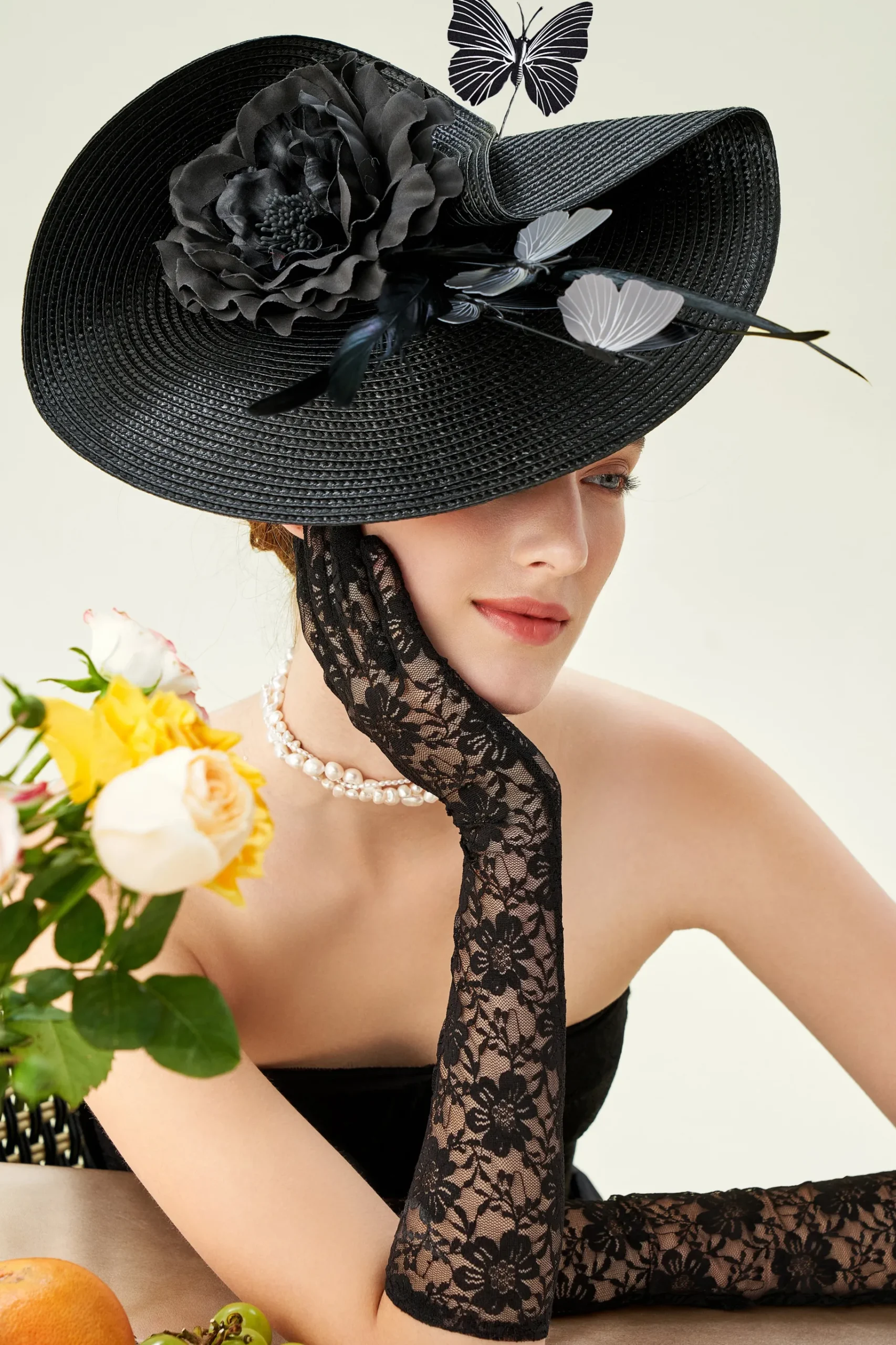 BABEYOND Headpieces & Fascinators|Classic Vintage Wide Brim Fascinator