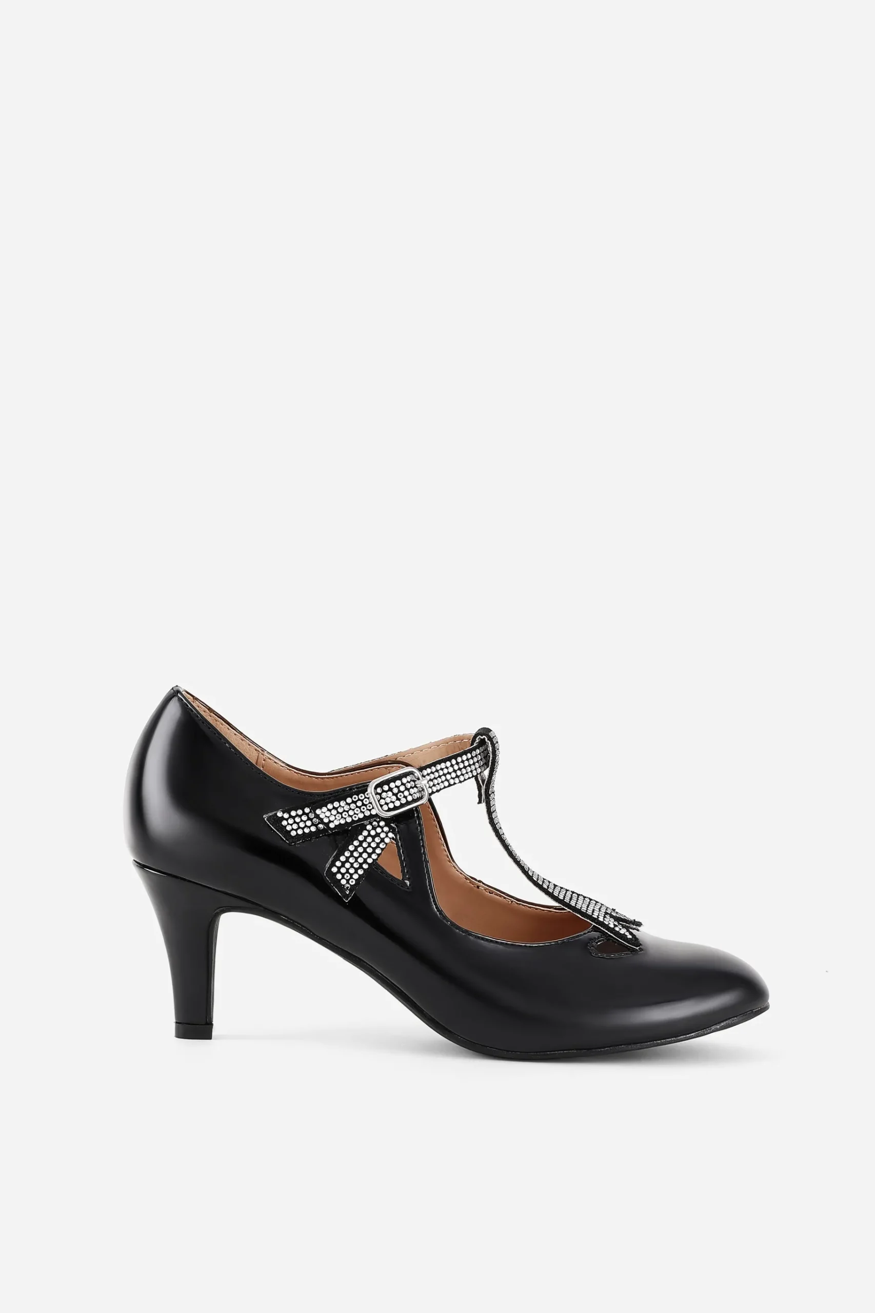 BABEYOND Shoes|Closed Toe T-Strap Rhinestone Pumps