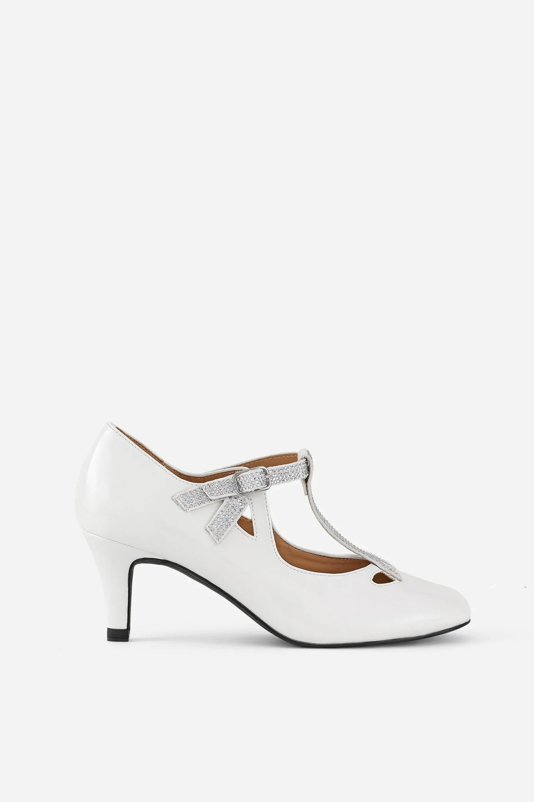 BABEYOND Shoes|Closed Toe T-Strap Rhinestone Pumps