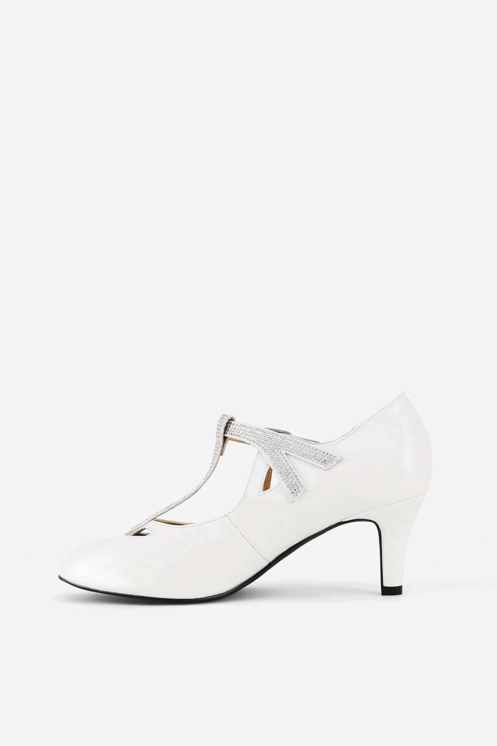 BABEYOND Shoes|Closed Toe T-Strap Rhinestone Pumps