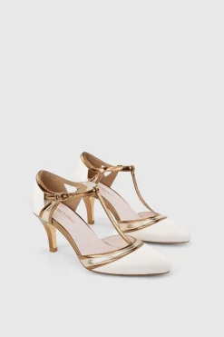 BABEYOND Shoes|Closed Toe T-Strap Two Tone Pumps Rose Gold