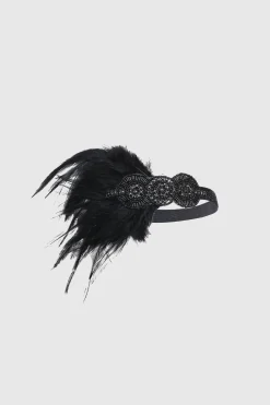 BABEYOND Headpieces & Fascinators|Crystal Studded Feather Headband Black