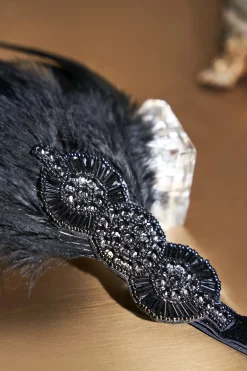BABEYOND Headpieces & Fascinators|Crystal Studded Feather Headband Black