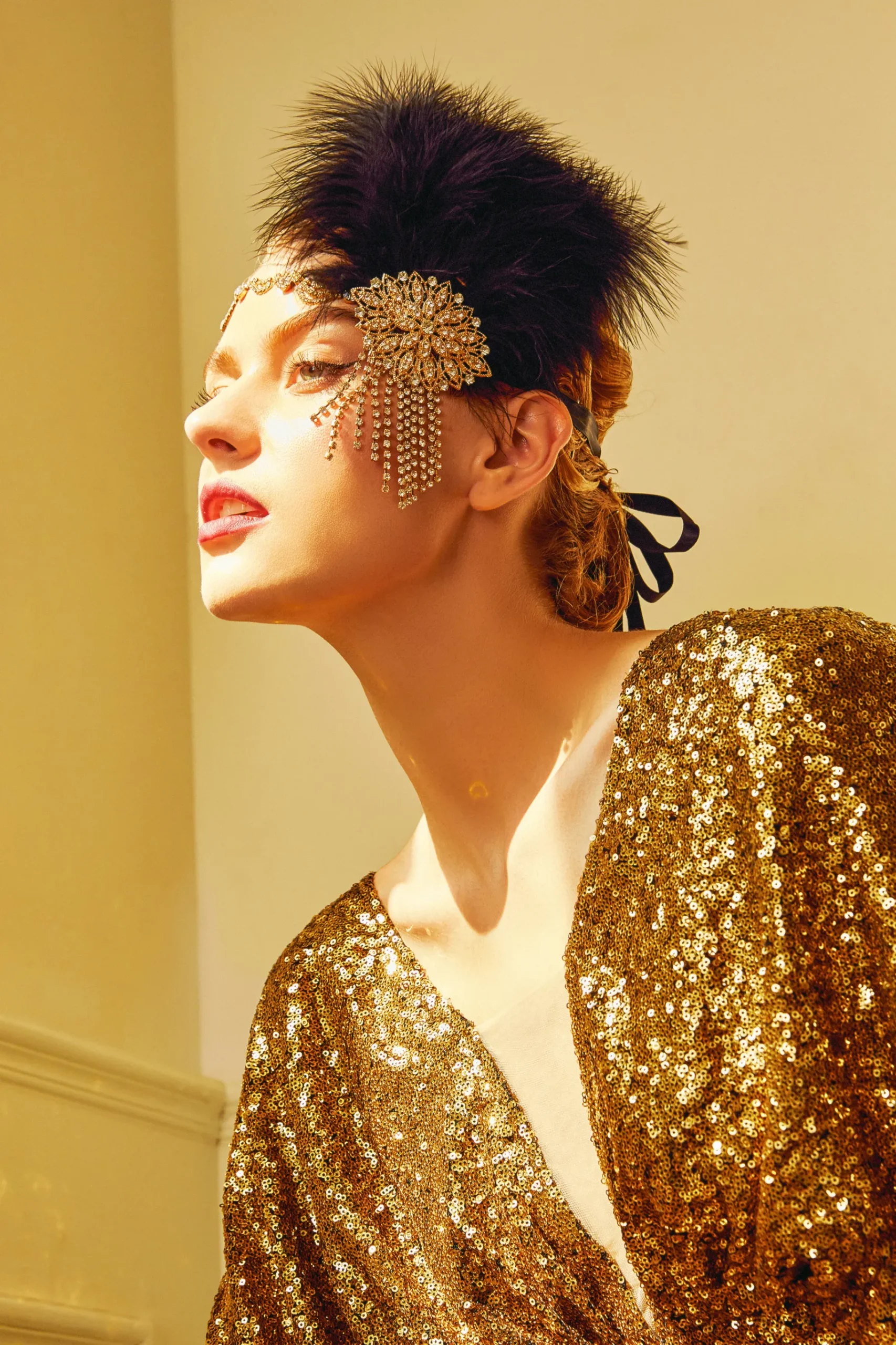 BABEYOND Headpieces & Fascinators|Crystal Studded Ostrich Feather Headpiece