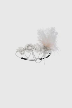 BABEYOND Headpieces & Fascinators|Crystal Studded Tinted Feather Headband White