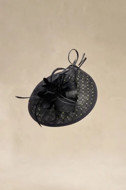 BABEYOND Headpieces & Fascinators|Dotted Tea Party Feather Fascinator Black