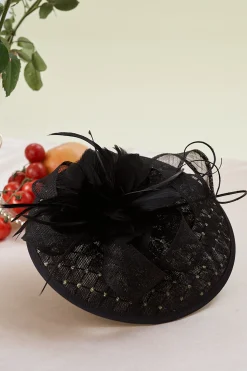 BABEYOND Headpieces & Fascinators|Dotted Tea Party Feather Fascinator Black