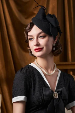 BABEYOND Headpieces & Fascinators|Elegant Bow Knot Feather Pillbox Fascinator